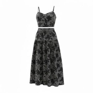 Black Linen Two Piece top and Skirt set